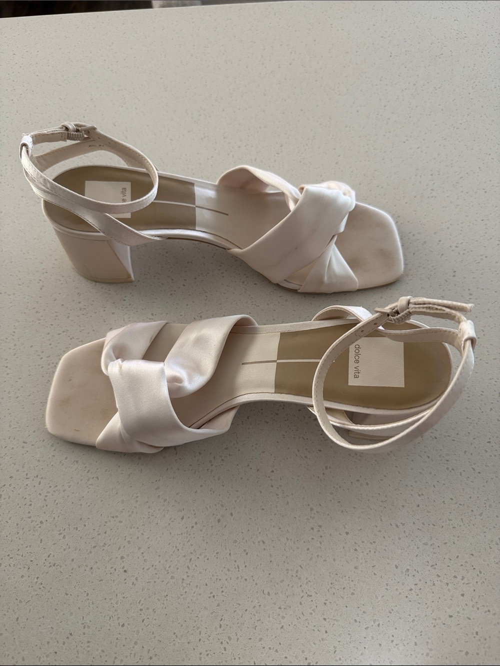 Dolce Vita Satin Knot Block Heel Sandals in Soft Cream
